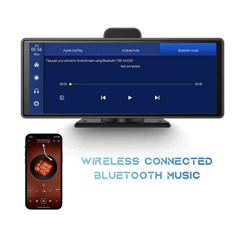 10.26" Wireless Carplay Car DVR wtih IPS Touch Screen 1080P Dual Camera
