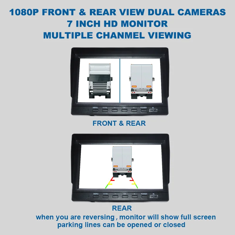 7" 2CH Backup Camera System with BSD, Loop Recording for Truck Van Bus
