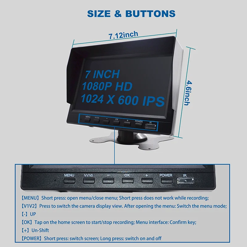 7" 2CH Backup Camera System with MP5, Loop Recording for Truck Van Bus