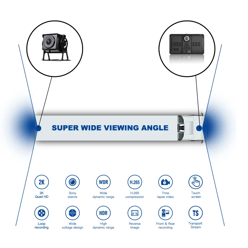 2CH Front 4k Backup Camera 7 Inches Touch Screen Dash Cam Monitor System