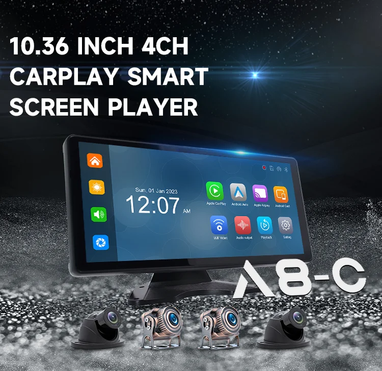 10.36 inch Portable Apple Carplay & Android Auto Wireless Car DVR