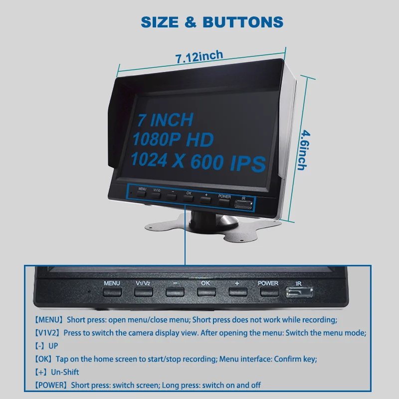 7" 2CH Backup Camera System with BSD, Loop Recording for Truck Van Bus