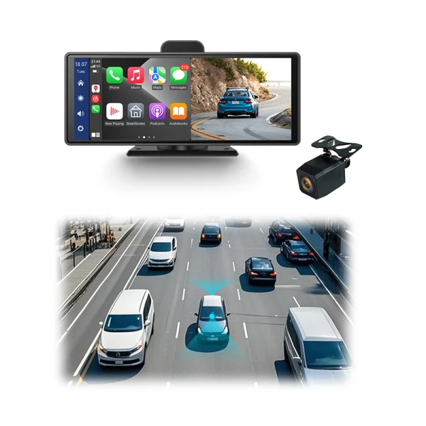 10.26" Wireless Carplay Car DVR wtih IPS Touch Screen 1080P Dual Camera