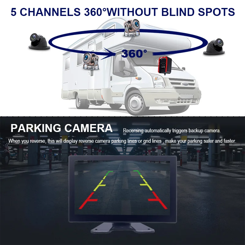10.1" 5CH Vehicle Monitor System 1080P Rearview Mirror Camera Video Recorder