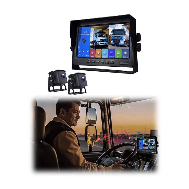 7" 2CH Backup Camera System with MP5, Loop Recording for Truck Van Bus
