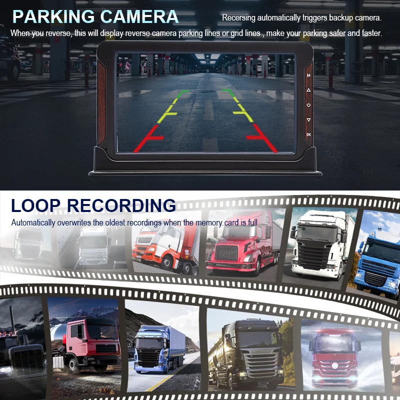 7 Inch Vehicle Truck Backup Camera System 1080P Monitor 2CH AHD IR Night Vision