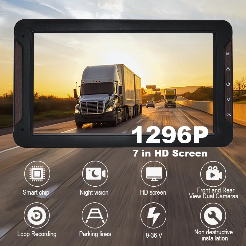 7 Inch Vehicle Truck Backup Camera System 1080P Monitor 2CH AHD IR Night Vision