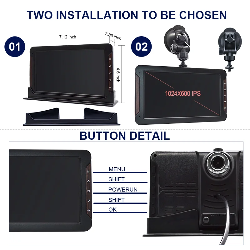7 Inch Vehicle Truck Backup Camera System 1080P Monitor 2CH AHD IR Night Vision