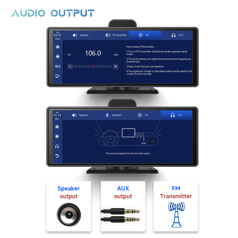10.26" Wireless Carplay Car DVR wtih IPS Touch Screen 1080P Dual Camera