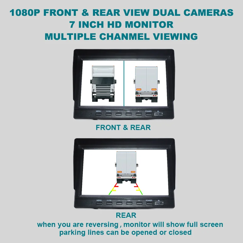 7" 2CH Video Recorder Parking System with 1080P IP68 Waterproof Camera