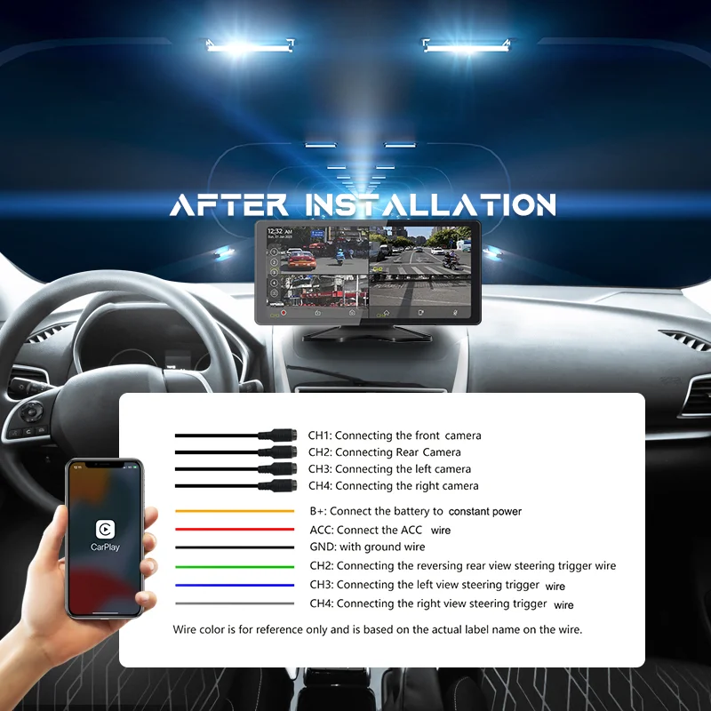 10.36" Wireless Apple Carplay Screen for Car 4K Dash Cam GPS Navigation